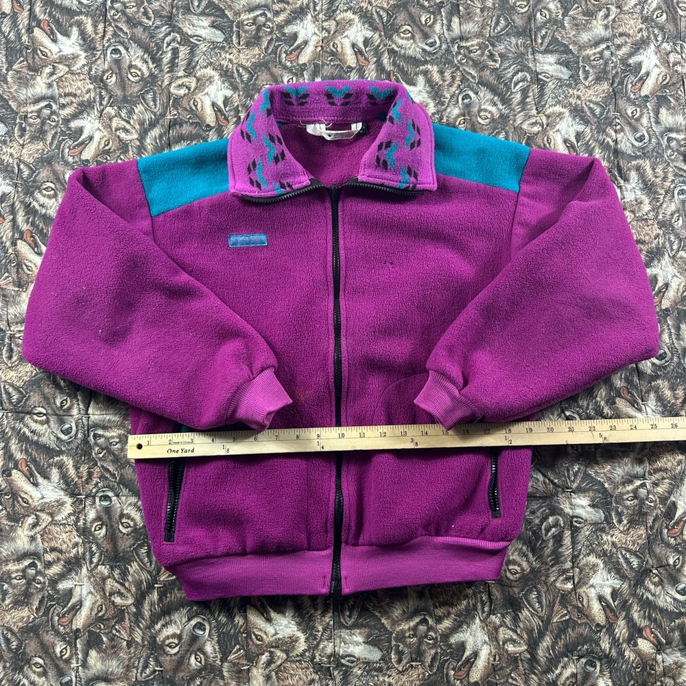 90s Columbia Purple and Teal Patterned Fleece jacket